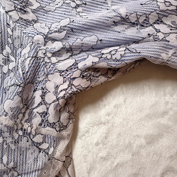 Eloquii Plus Size Blue and White Striped Blouse with Lace Overlay - Picture 7 of 8